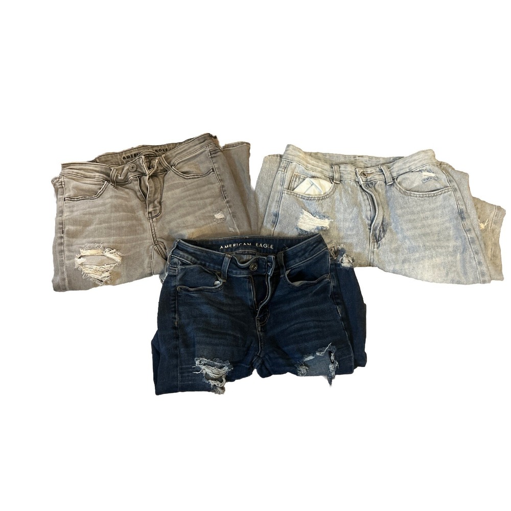 (3) Women's Size 4 Jeans Lot American Eagle Next Level Stretch Shein Distressed